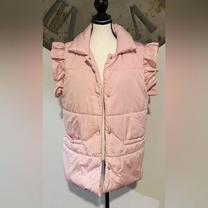 Pink Ruffled Sleeve Puffer Vest